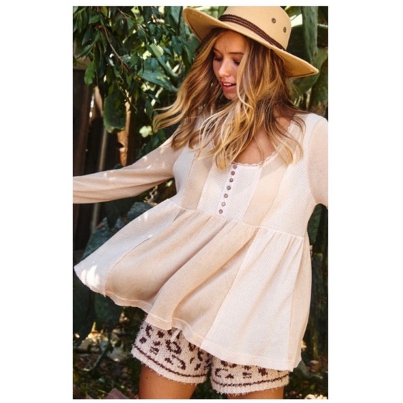 #2013 Criss Cross Waffle Knit Flowy Contrast Long Sleeve - Picture 6 of 14